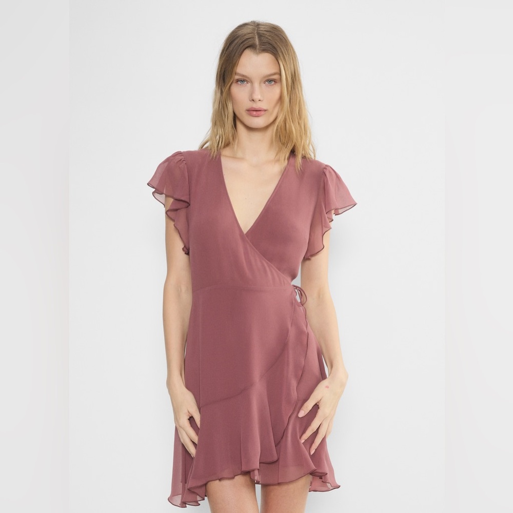 Wilfred Pink Ruffled Wrap Midi Dress